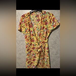 J. Crew Wrap Dress Women's Yellow Red Pink Floral Summer Size 6